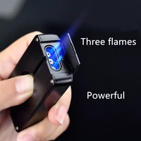 new metal triple flashlight jet lighter turbo tube cigar lighter butane gas cutter windproof lighter mens gadget