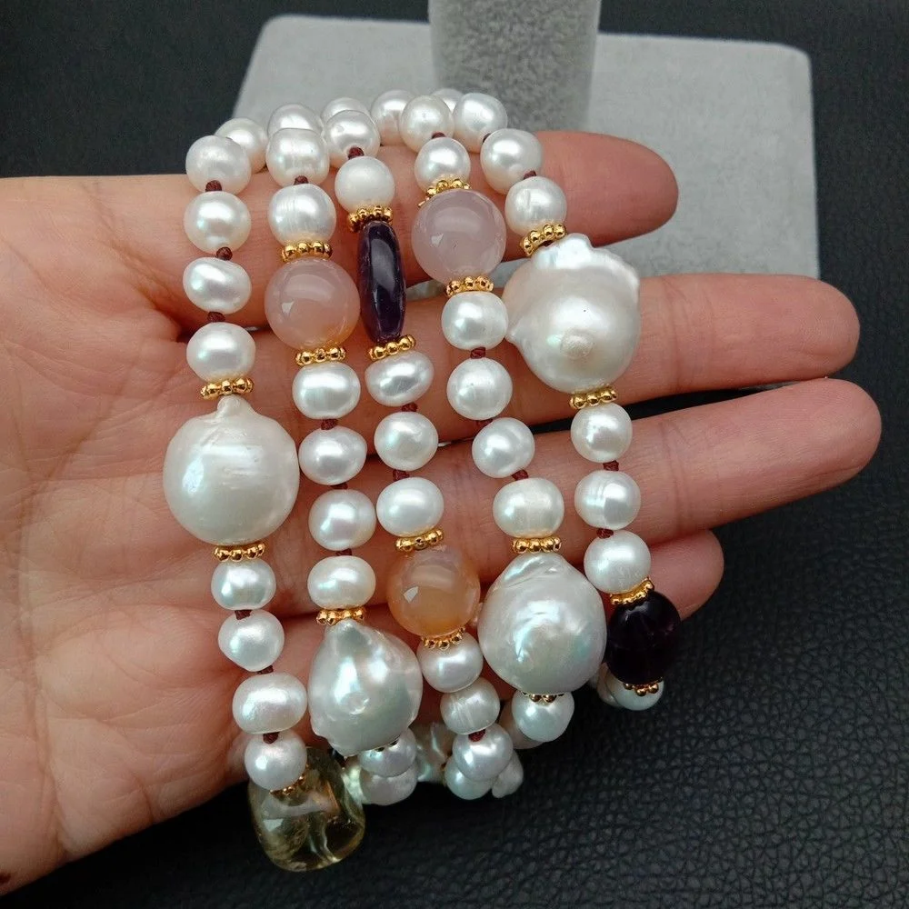 Keshi Pearl Bracelet 5 Rows Purple Crystal Onyx 8' | Украшения и аксессуары
