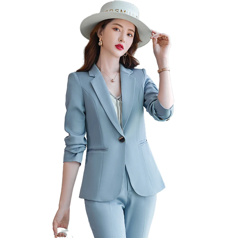 Lenshin 2 Piece Suits High quality Women Pant Suit Fashion Formal Lady Office Work Blue Business Blazer Suit