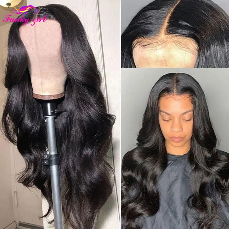 30Inch Transparent Lace Part Human Hair Wigs Peruvian Body Wave T Part Lace Front Wig For Black Women Remy 4x4 Lace Closure Wig