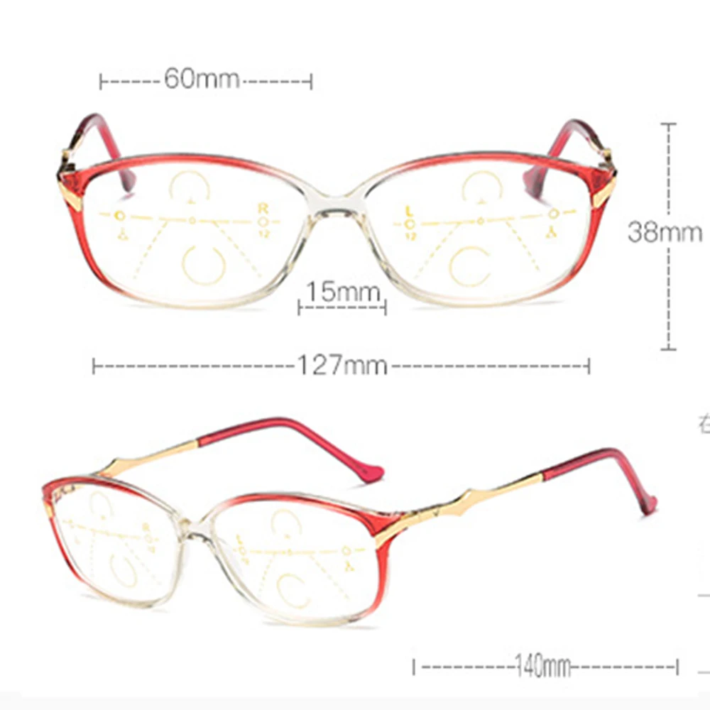 Женские градиентные очки для чтения Tr90 с большой оправой винно красного цвета