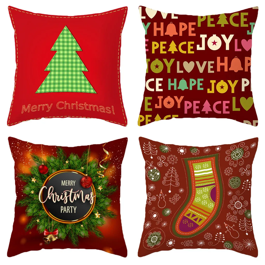 Рождественская декоративная наволочка для подушки 4 шт. диванной красная