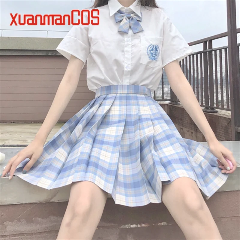 School Girl Uniform Pleated Skirts Japanese School Uniform High Waist A-Line Plaid Skirt Sexy JK Uniforms for Woman Full set