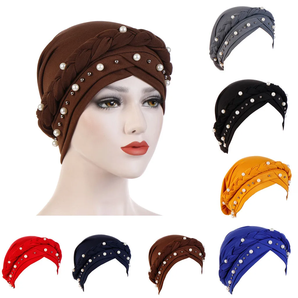 Жемчужные бриллианты платье мусульманская гофрированная шляпа для женщин