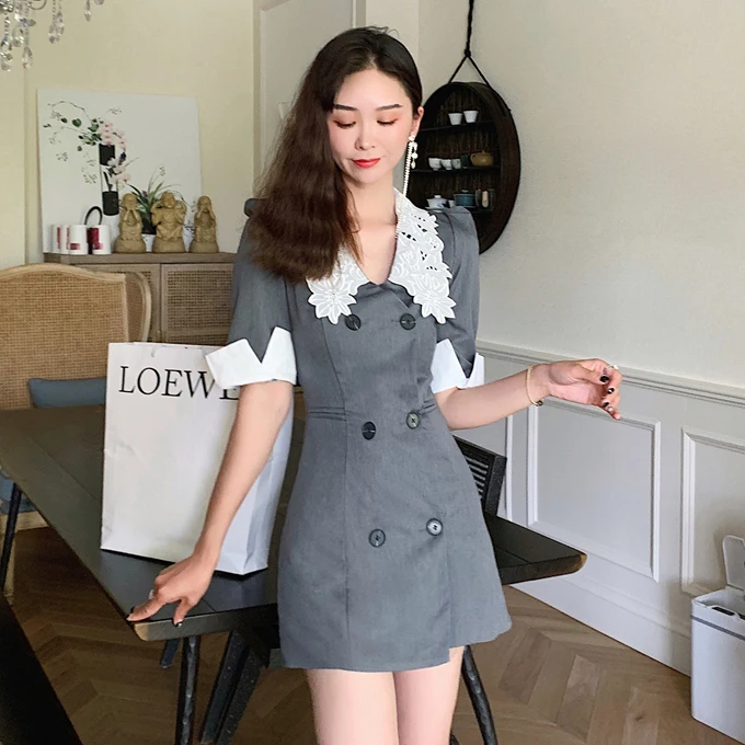 

French niche v-neck show thin bubble short-sleeved dress female temperament of restoring ancient ways the new summer collect wai