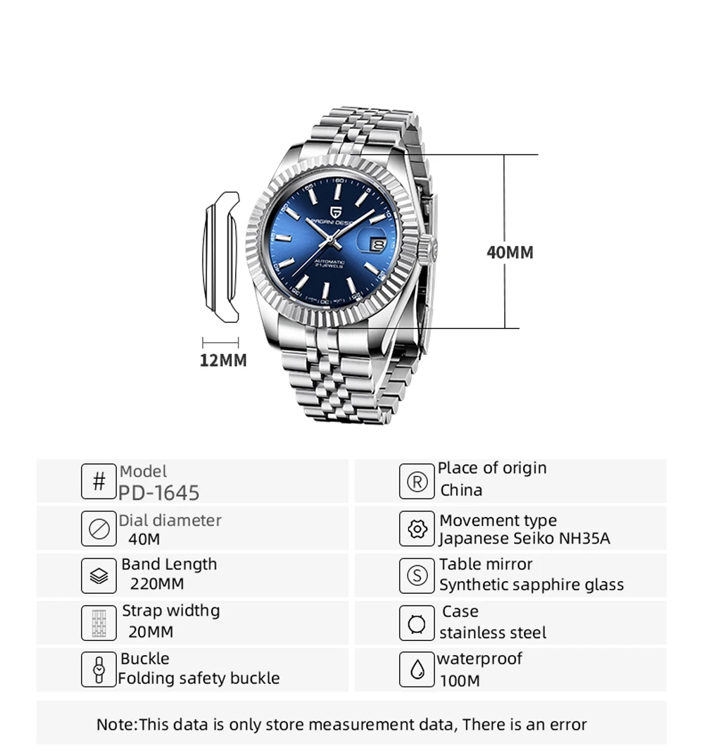 

PAGANI Design 2020 PD-1645 Top Brand Luxury Automatic Mechanical Watch Men's Sapphire Glass Waterproof Clock Relogio Masculino