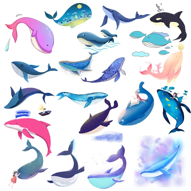 

Iron On Patches DIY decorative children's clothing T-shirt printing marine animal whale dolphin colorful heat transfer