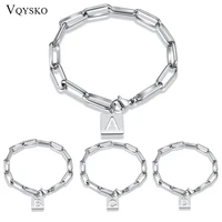 customized initial tag bracelets for women gift stainless steel link cable chain jewelry letter charm wristband pulseras mujer