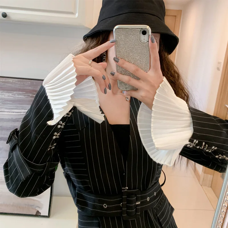 2020 стильный темно синий полосатый мини костюм женское осеннее платье средней