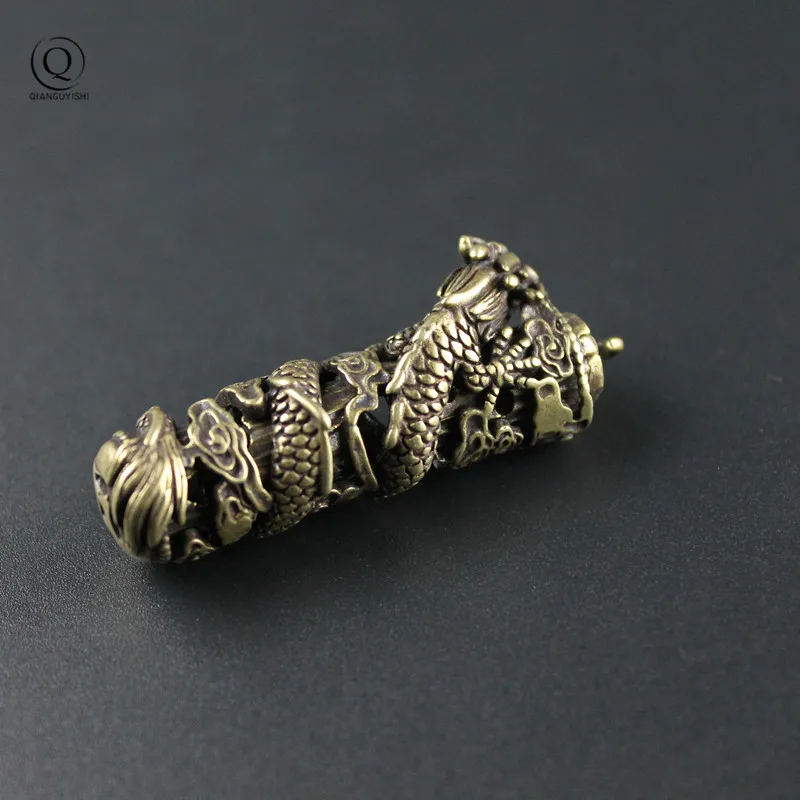 Фото Pure Brass Cylindrical Huabiao Dragon Hollow Out Dragon Keychain Retro Copper  Hanging Car Key Chain Waist Pendant Ornament Jew №3