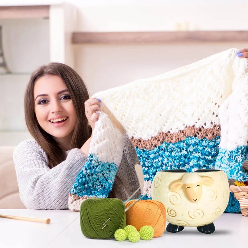 

Sleepy Sheep Shaped Yarn Knitting Bowl Yarn Ceramic Holder Home Storager Organizers