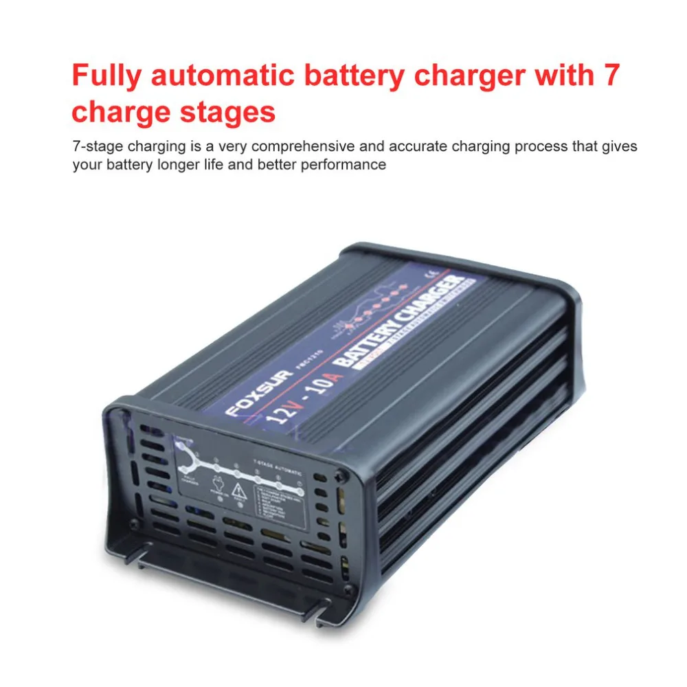 12V 10A автомобиля автоматический Батарея Зарядное устройство 7-этап Смарт свинцово-кислотный импульсный ремонт Батарея Зарядное устройство MCU сопровождающий Зарядное устройство
