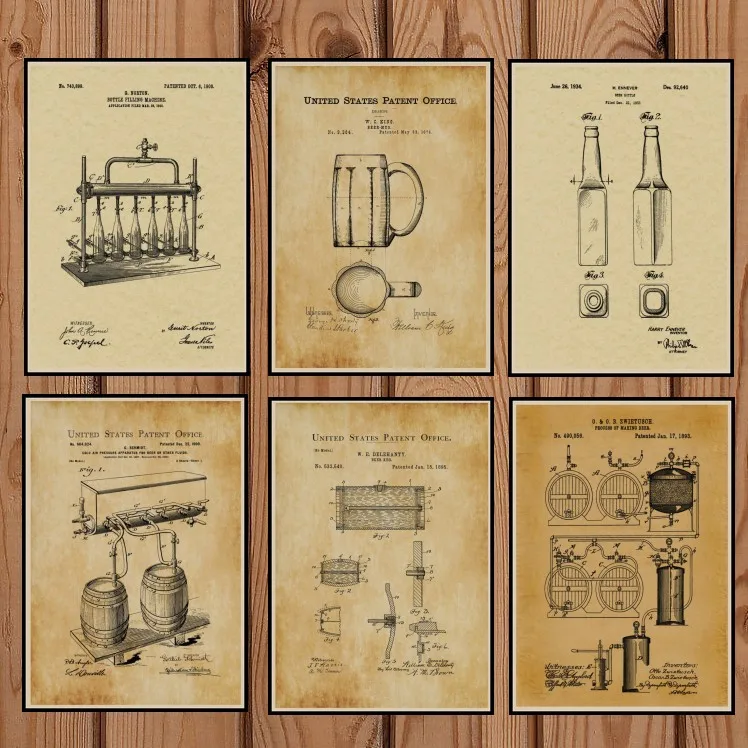Пивной бочонок запатентованный печатный плакат изобретенный W. E. Ретро винтажный