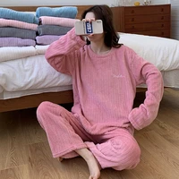 pajama sets women fleece home clothes thick flannel warm female solid full trousers two piece pajamas za 2021 autumn winter