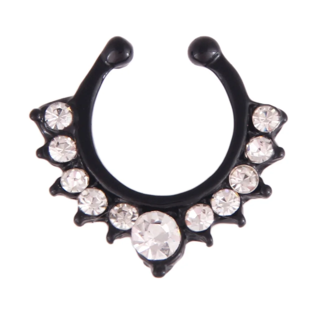 Style1 Black 1 шт. Нержавеющая сталь Циркон пирсинг в нос кольцо кольца носа поддельный пирсинг, Септум промышленный женские аксессуары для украшения тела - Окраска металла: Style1 Black