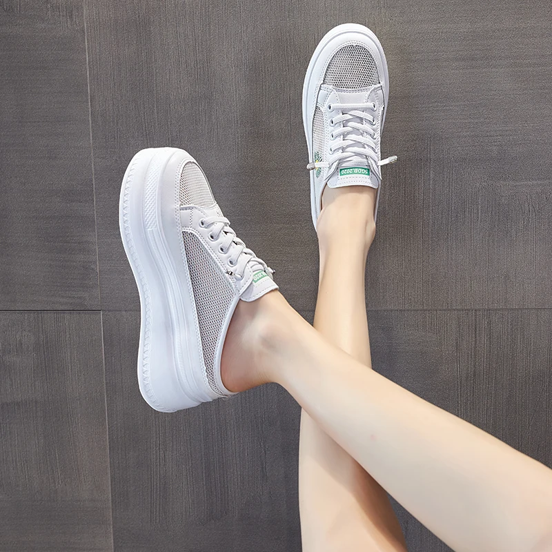

Female Shoes Cover Toe House Slippers Platform Slides Loafers Med 2020 Flat Soft Cross-tied Cotton Fabric Plastic Casual PU