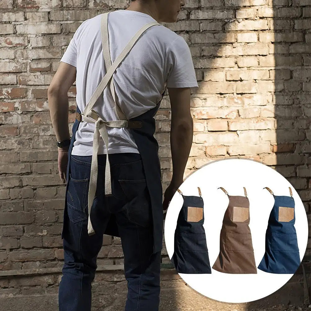 

Heavy Duty Home Apron Nordic Minimalist Apron Cafe Work Clothes with Utility Tools Storage Pockets for Men Women