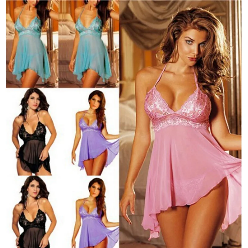 Plus Size Womens Sexy Lingerie Lace Dress Underwear Babydoll Sleepwear+G-string