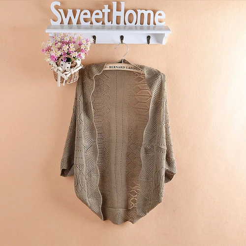 

Lady Puff Sleeve Cardigan Knitted Hollow Top Sweater Casual Loose Outwear Coat