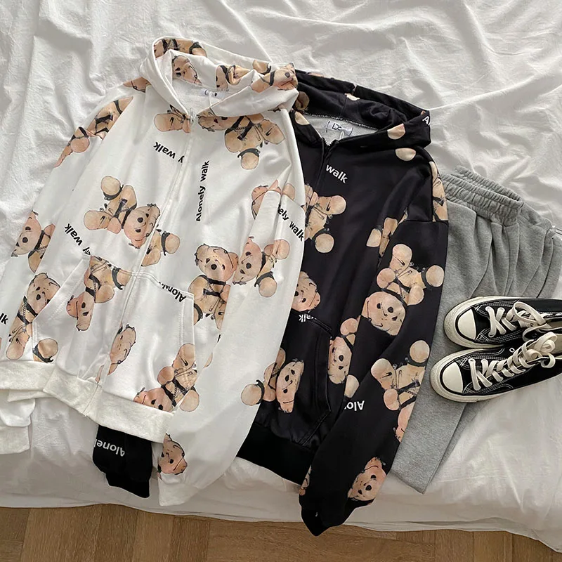 

Japanese Sweet Cartoon Print Hooded Women Hoodies Korean Kawaii Autumn New O Neck Long Sleeve Sweatshirts Vintage Hoodie