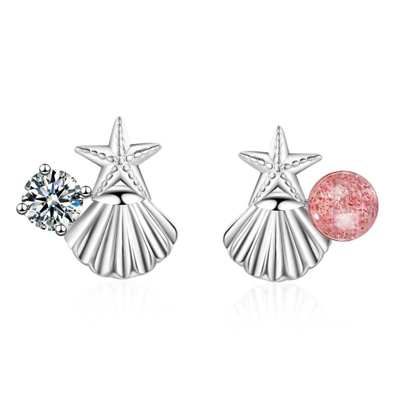

Fashion Women Stud Earring Simple Silver Color Pink Strawberry Crystal Star Shell Small Stud Earring Female Jewelry