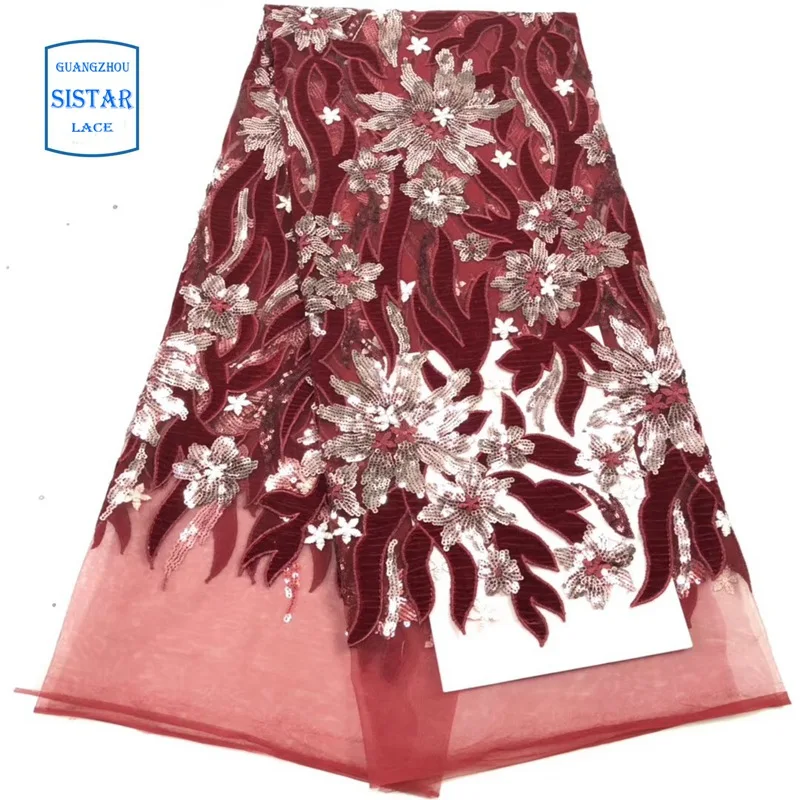Нигерийская кружевная ткань 2019 Сетка бархат вышитые свадебные кружева с