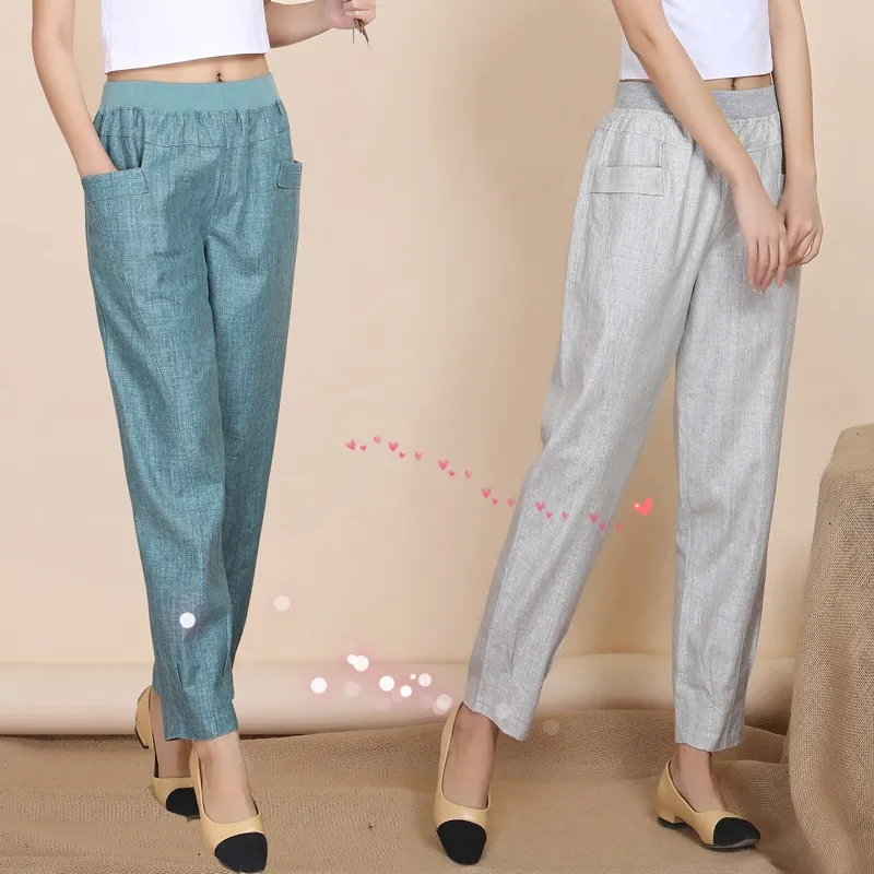 Весенние штаны-шаровары для женщин с эластичной резинкой на талии из хлопка и