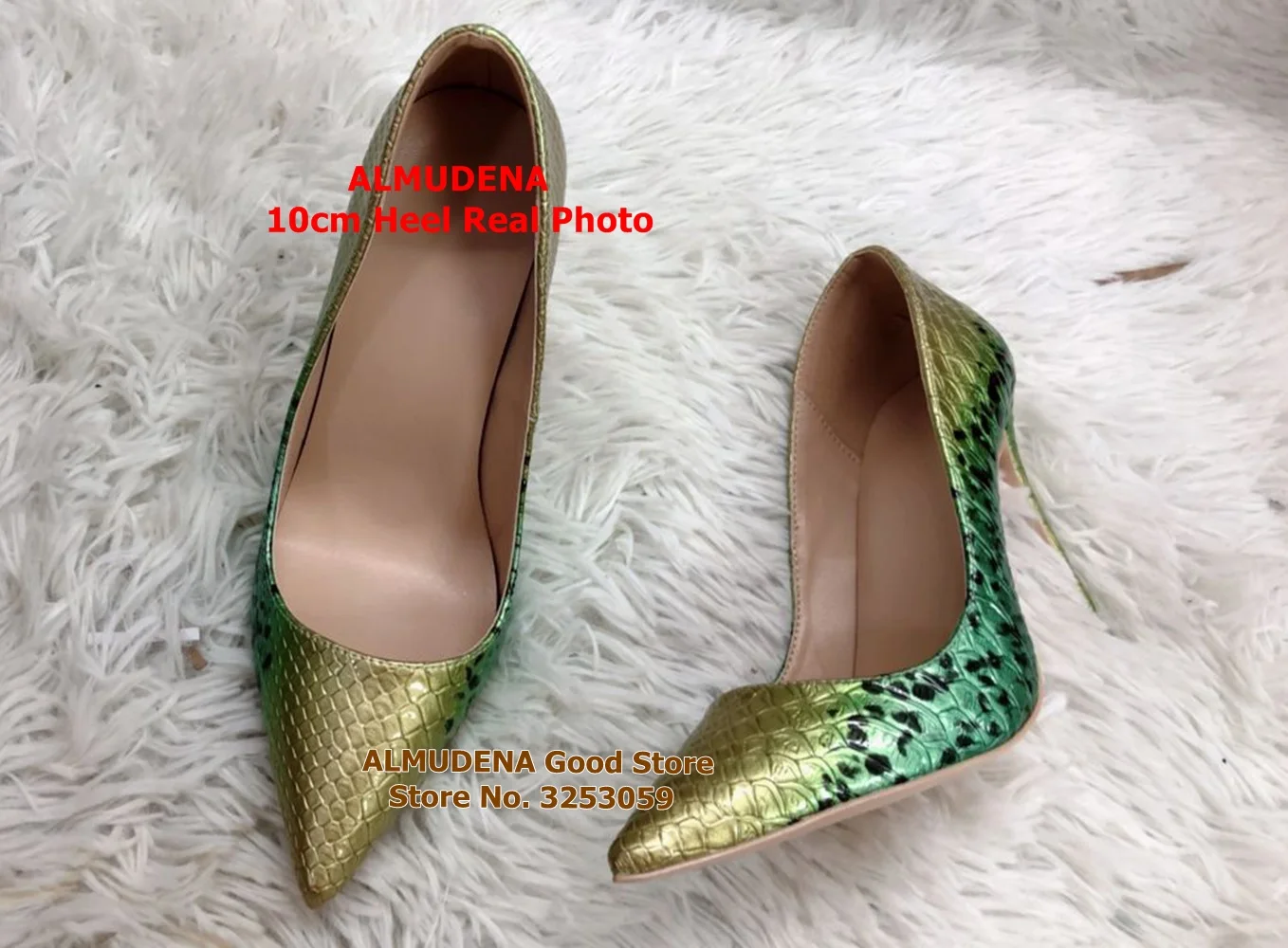ALMUDENA Yellow Green Gradient Color Snakeskin High Heels Sexy 12cm Thin Heel Pointed Toe Dress Pumps Luxury Banquet Shoes