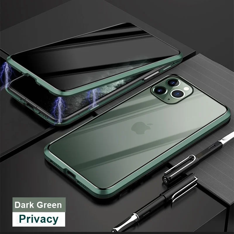 Dark Green Магнитный чехол Tongdaytech для Iphone XS, XR, X, 6s, 6, 7, 8 Plus, 11 Pro, максимальный магнит, металлическая крышка из закаленного стекла, 360, чехол s - Цвет: Dark Green