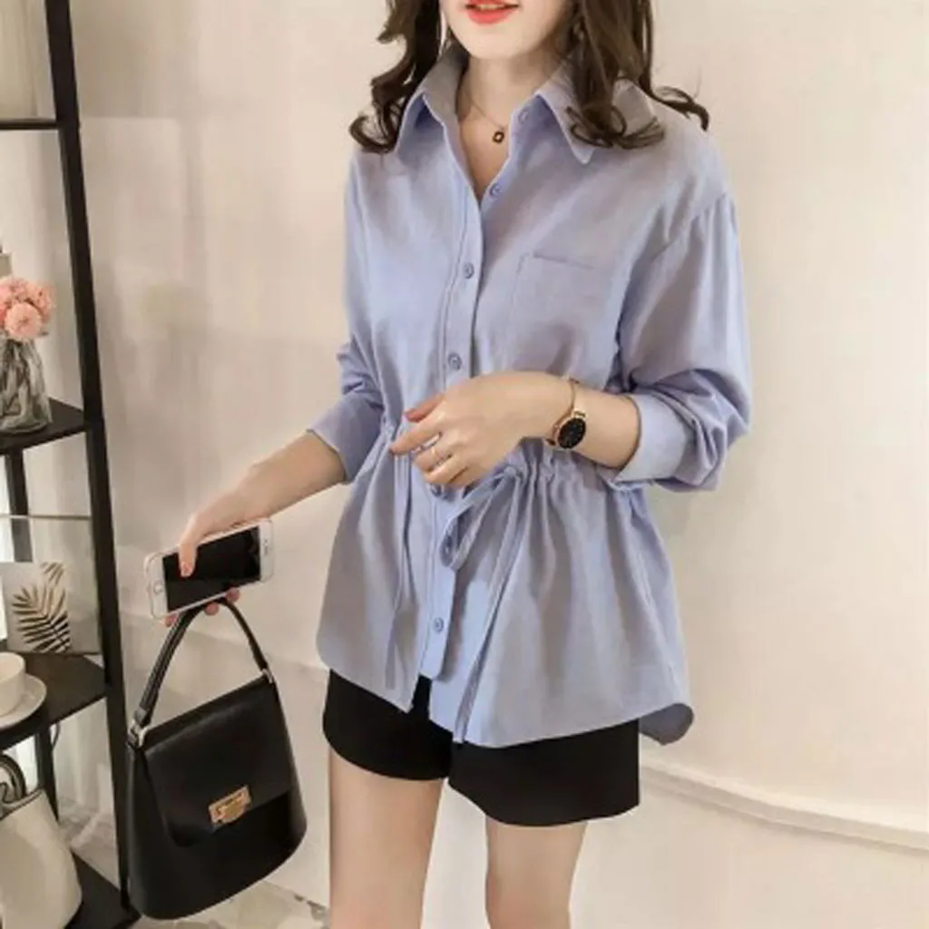 Woman Blouses Spring Fashion Solid Color Large Size Elegant Temperament Long-Sleeved Base Turn-down Collar plus size feminino |