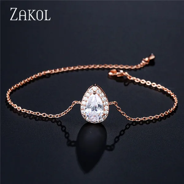 Rose Gold 82 ZAKOL, браслет из белого золота с регулируемой цепочкой, браслет с кубическим цирконием, браслеты и браслеты для женщин, ювелирные изделия FSBP2094 - Окраска металла: Rose Gold 82