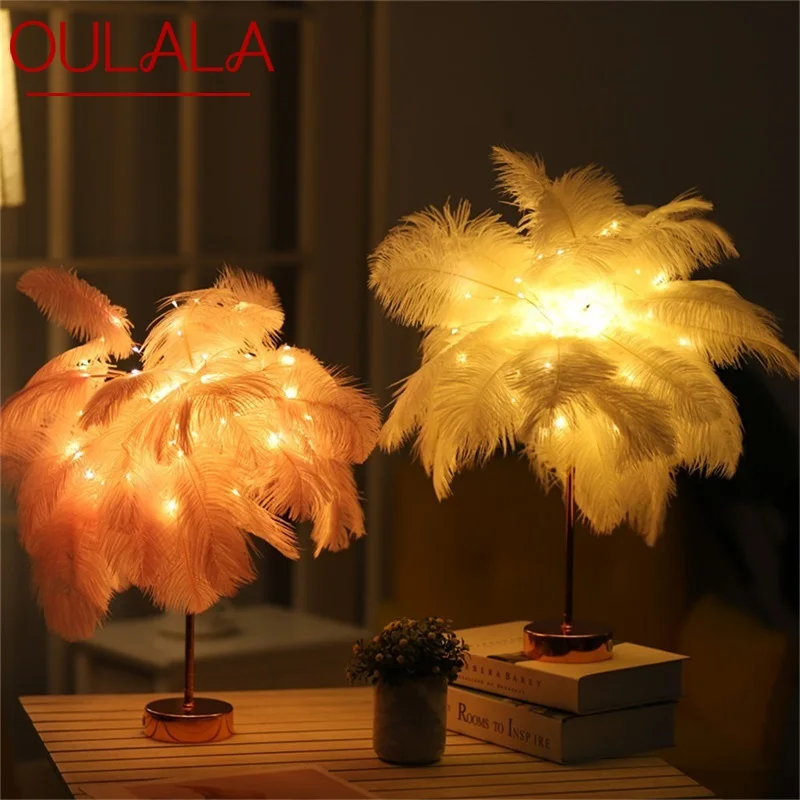 

OULALA Table Lamp LED Feather Iron Art Small night With Remote Control Dandelion Atmosphere Light