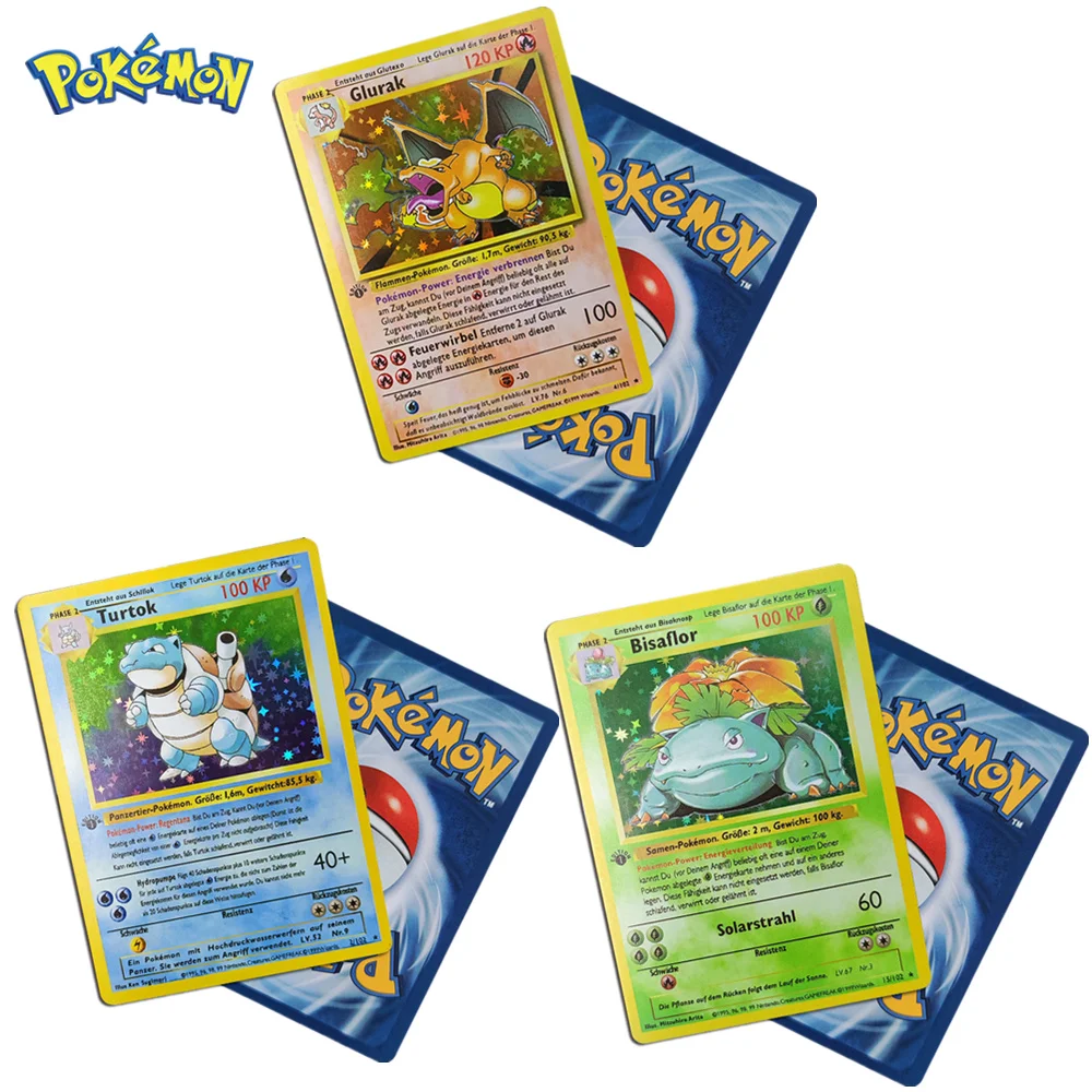 

1996Years Pokemon Diy Flash German Cards Glurak Rtok Bisaflor Cartas Pokemon Game Collection Cards Toy