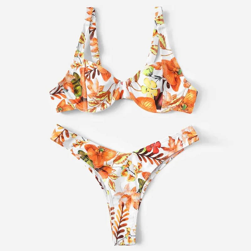 Женский купальник бандо с принтом в виде фруктов пуш ап высокой талией