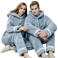long sleeves sleepwear tops and pants long pajamas set lounge sets warm flannel winter pajama set for women and men two piece