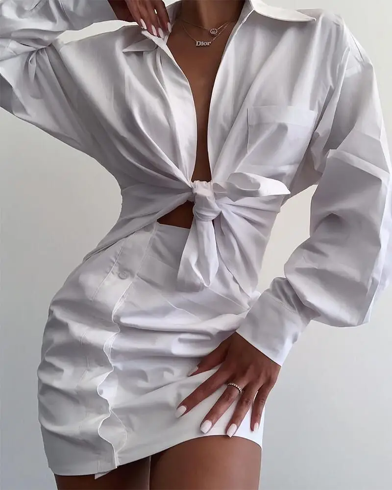 

Woman Dress Summer Autumn 2020 Sexy Casual Shirt Dress Solid Long Sleeve Mini Dress Vestido Mujer Kobieta Sukienka Robe