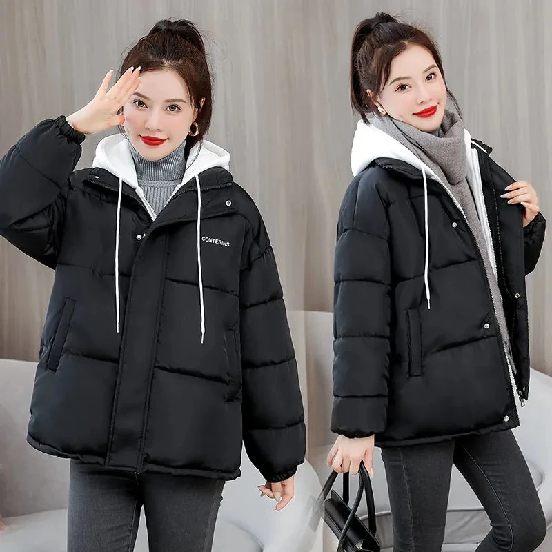 

Nice Winter Jacket Women's Parkas Down Cotton Jacket Fake two-piece Hooded Thick Oversize Warm Casual Outwear Female Plus size