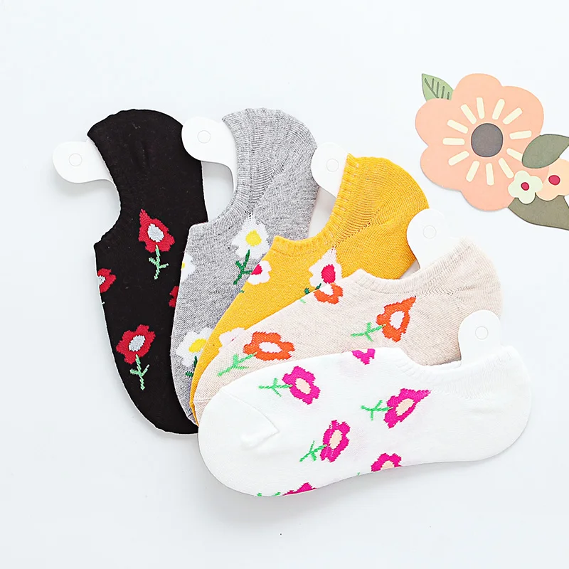 

Women Socks Summer Thin Ankle Socks Cartoon Cute Flower Invisible Socks Non-Slip Breathable Comfortable Cotton Boat Socks