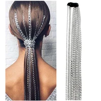 classic fashion popular wig extension chain silver plated fringe hair chain personality womens headdress head chain clip chain