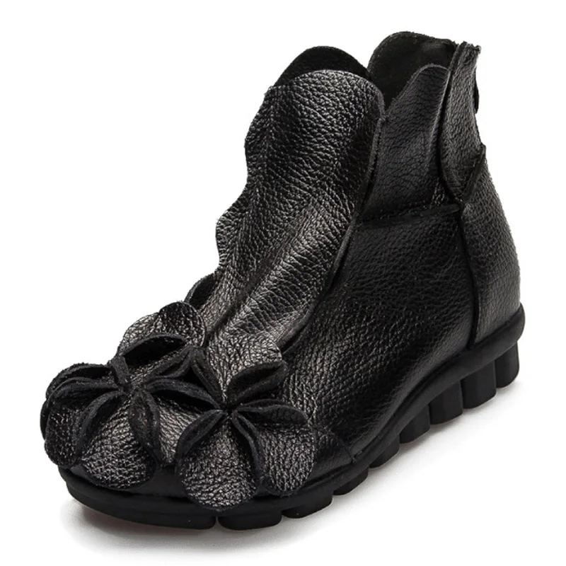 Женские зимние ботильоны из натуральной кожи на плоской подошве удобная женская