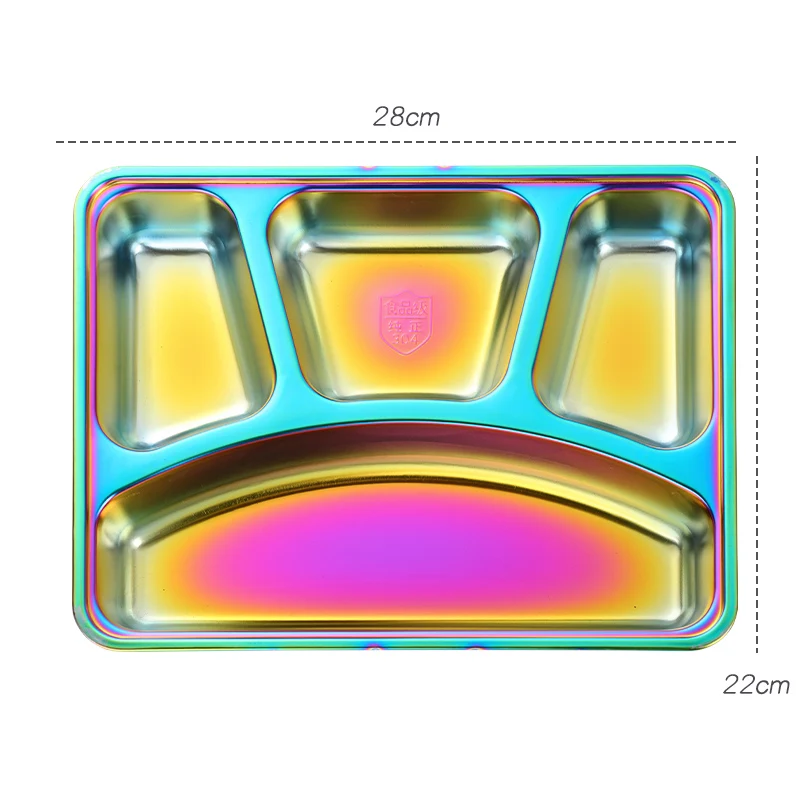 rectangle NO.0 304 нержавеющая сталь немагнитный поднос для фаст-фуда разделенный контейнер для обеденное блюдо для закусок с крышкой для детской школьной столовой - Цвет: rectangle NO.0
