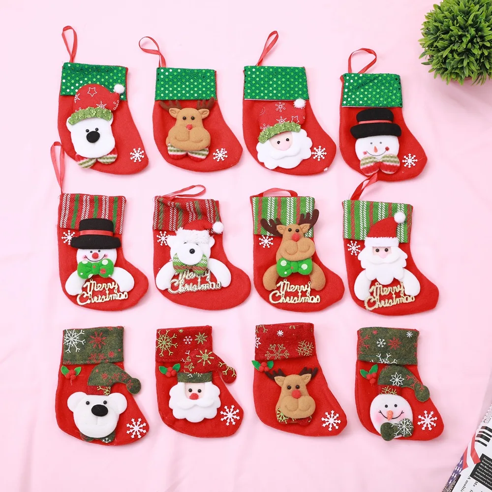 

6 Pcs Creative Tableware Bag Christmas Stocks Ornament Knife and Fork Stockings Gift Drawstring Bags Home Decor Decorations