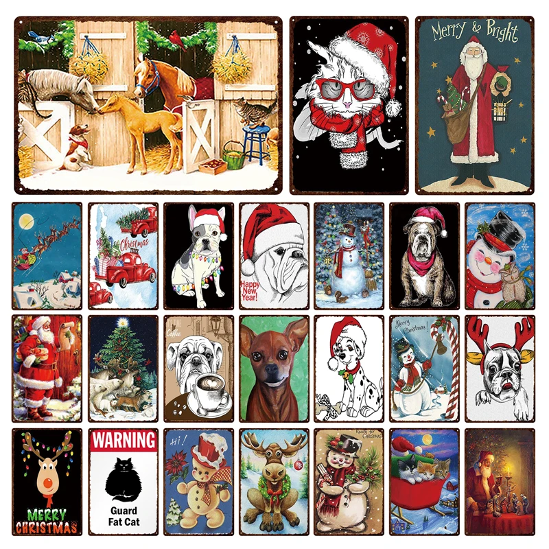 

Customizable Holiday Celebration Retro Fade-resistant Decoration Card Christmas Santa Claus Plaque Tin Painted Metal Tin Sign