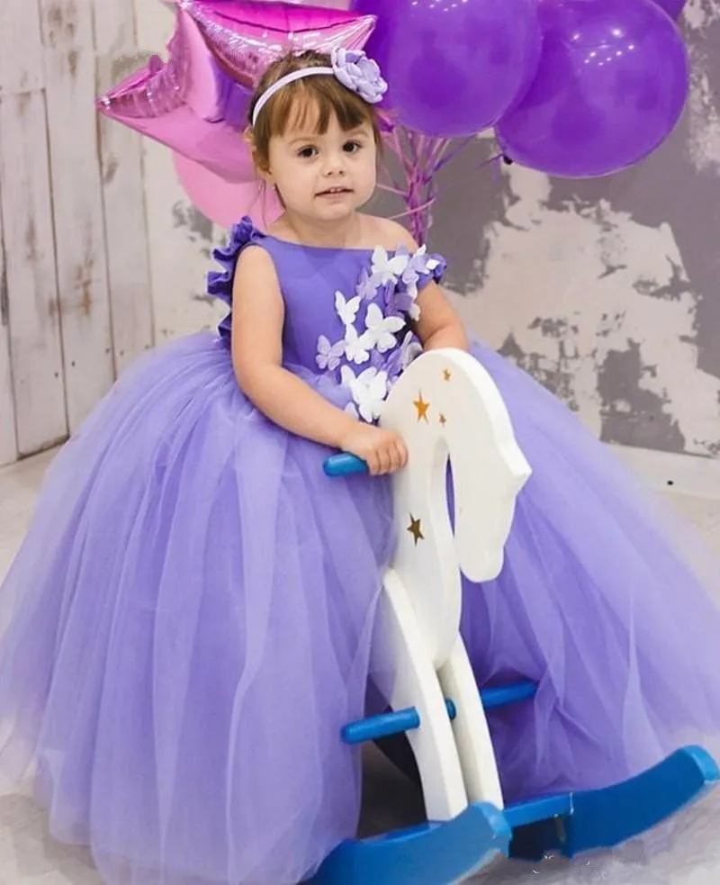 

First Communication Girls Puffy Butterfly Dresses Purple Butterfly Flower Girls Dress Girls Puffy Celebrity Ball Gowns Custom