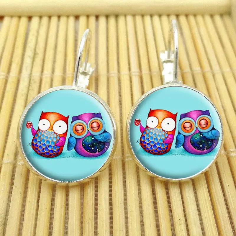 Женские Модные хрустальные серьги гвоздики сова фото стекло бижутерия Купольные