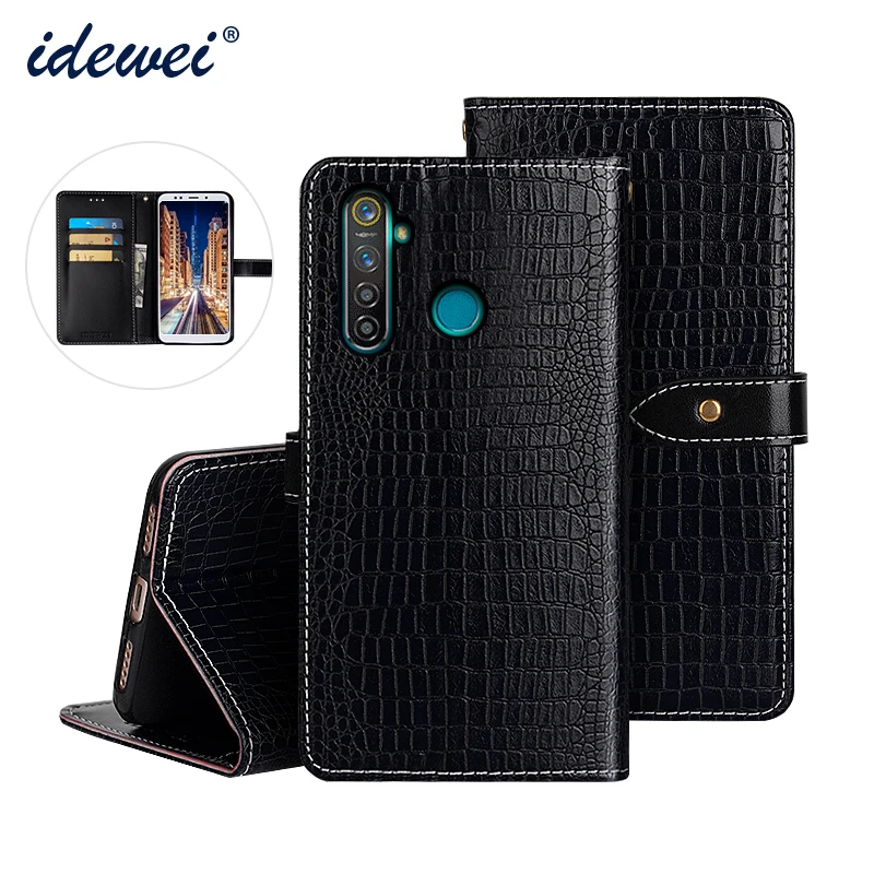 

Case For Realme 5 Cover Luxury Leather Flip Case For OPPO Realme 5 Pro Protective Phone Case Crocodile Grain