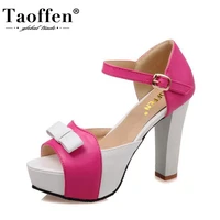 taoffen women high heel sandals fashion bowtie open toe platform shoes wmoan thick heeled ladies footwear size 34 43 pa00769