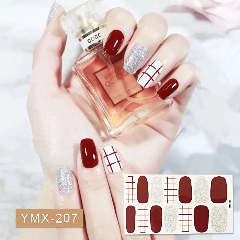 YMX207 14 типсов/листов, серия горячих цветов, Классическая коллекция, маникюрные полоски лака для ногтей, покрытие для ногтей, полный лист для ногтей, сделай сам, украшение для ногтей - Цвет: YMX207