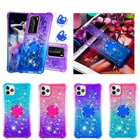 p smart 2021 quicksand case for huawei p40 pro mate 30 lite gradient glitter cover ring holder stand shockproof airbag etui