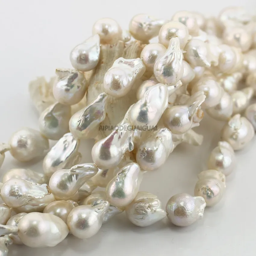 

APDGG Genuine Natural 16x20-18x 26mm AA+ Baroque nulceated white pearl strands loose beads women lady jewelry DIY
